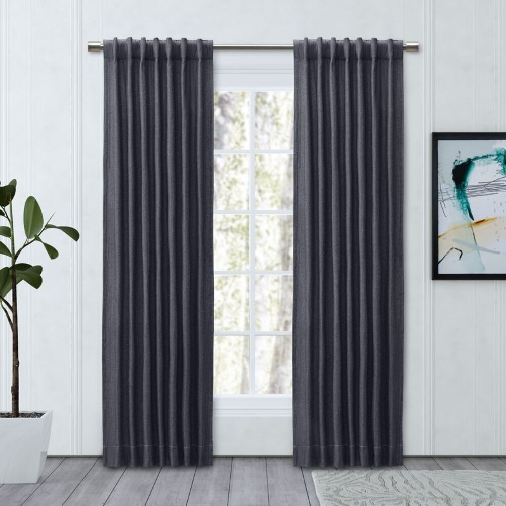 Chevron 80C/20P Sustainable Triple Lined Rod Pocket w/Back Tabs Panel 48x96 Navy
